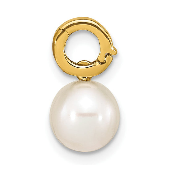 14K 7-8mm White Round Freshwater Cultured Pearl Hinged Bail Charm