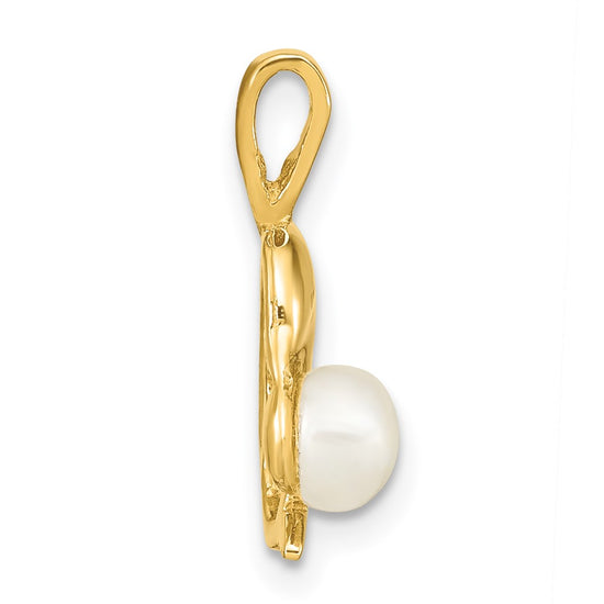 14k 5-6mm White Button Freshwater Cultured Pearl Dolphin Pendant