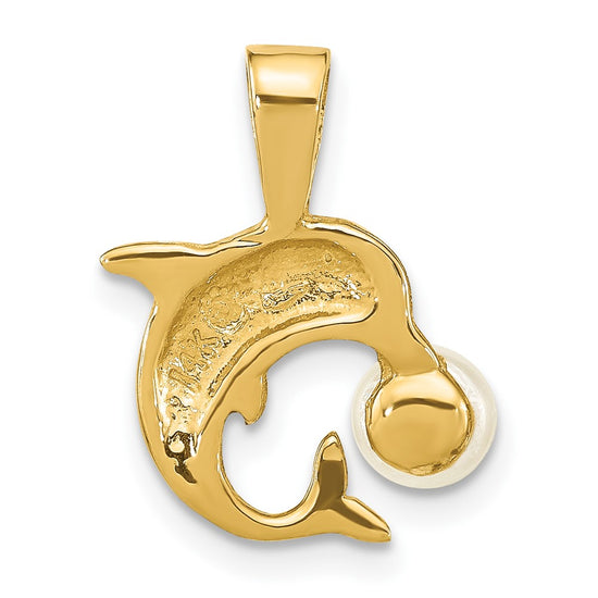 14k 5-6mm White Button Freshwater Cultured Pearl Dolphin Pendant