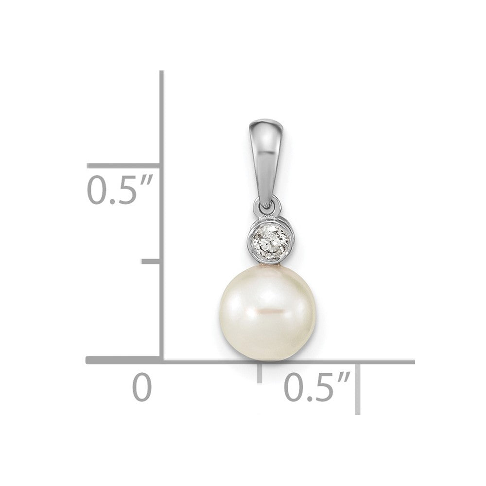 14k White Gold 6-7mm Round White Akoya Saltwater Cultured Pearl and .05 Carat Diamond Pendant