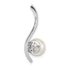 14k White Gold 7-8mm Round White Akoya Saltwater Cultured Pearl and .06 Carat Diamond Chain Slide