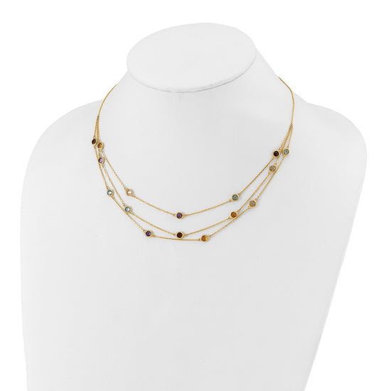 14K Smoky Quartz/White Quartz/Blue Topaz/Citrine/Amethyst 3-strand 17 inch Necklace