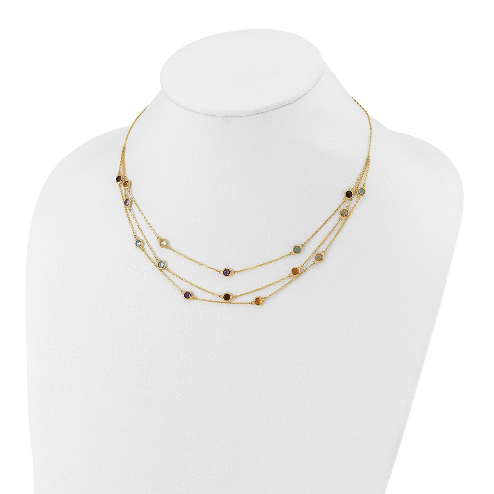 14K Smoky Quartz/White Quartz/Blue Topaz/Citrine/Amethyst 3-strand 17 inch Necklace