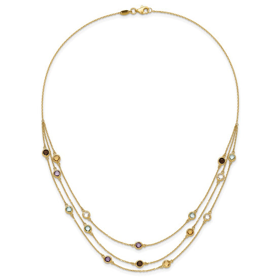 14K Smoky Quartz/White Quartz/Blue Topaz/Citrine/Amethyst 3-strand 17 inch Necklace