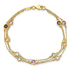 14K Smoky Quartz/White Quartz/Blue Topaz/Citrine/Amethyst 3-strand 7.5 inch Bracelet
