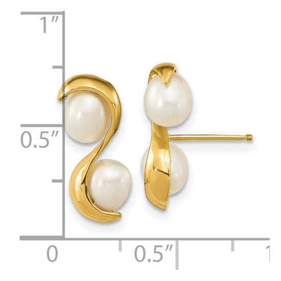 14k 4-5mm White Rice Freshwater Cultured Double Pearl Post Earrings