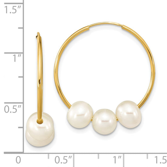 14k 6-7mm White Semi-Round Freshwater Cultured Pearl Infinity Hoop Earrings