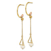 14K Two-tone Half Circle Diamond-cut 6mm FW Cultured Pearl Dangle Earrings