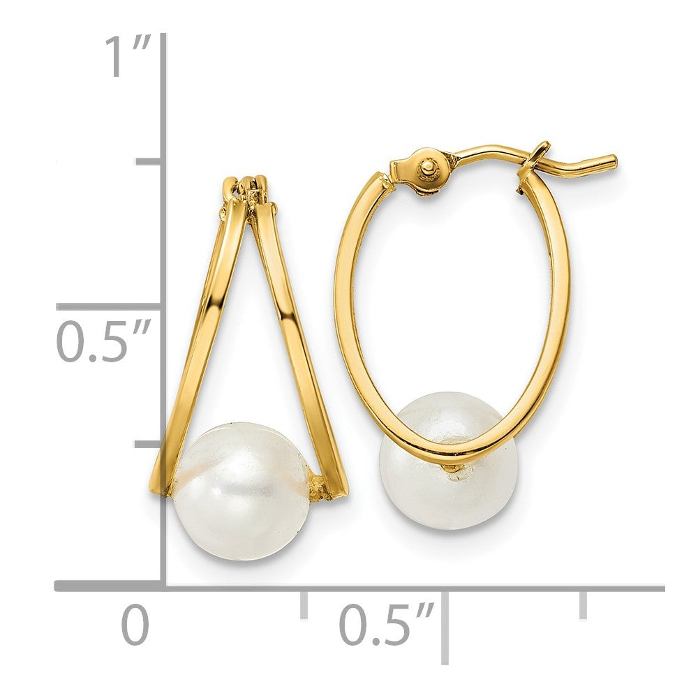 14k Polished 6-7mm Round White Freshwater Cultured Pearl Hoop Earrings