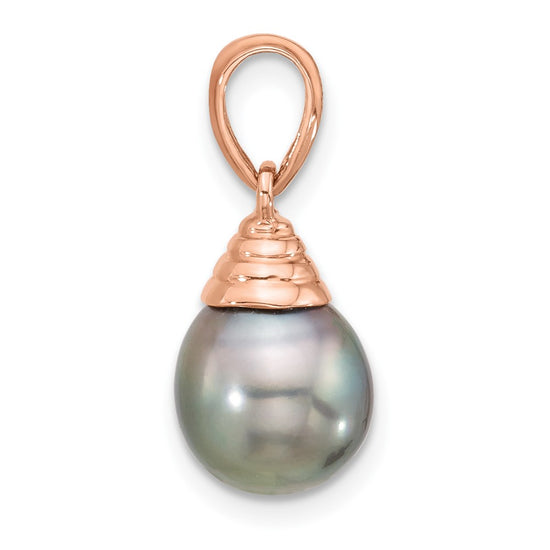14k Rose Gold 9-10mm Black Teardrop Tahitian Saltwater Cultured Pearl Pendant