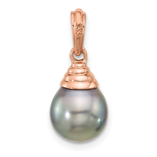 14k Rose Gold 9-10mm Black Teardrop Tahitian Saltwater Cultured Pearl Pendant