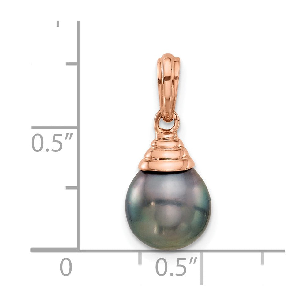 14k Rose Gold 9-10mm Black Teardrop Tahitian Saltwater Cultured Pearl Pendant