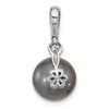 14k White Gold 11-12mm Black Round Tahitian Saltwater Cultured Pearl and .05 Carat Diamond Pendant