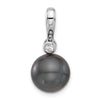 14k White Gold 11-12mm Black Round Tahitian Saltwater Cultured Pearl and .05 Carat Diamond Pendant