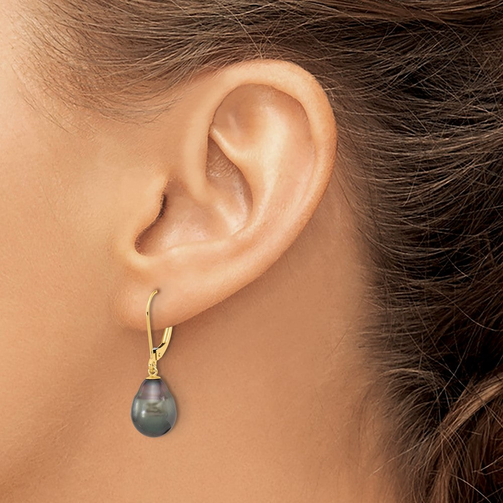 Gold Tahitian Pearl Leverback Earrings