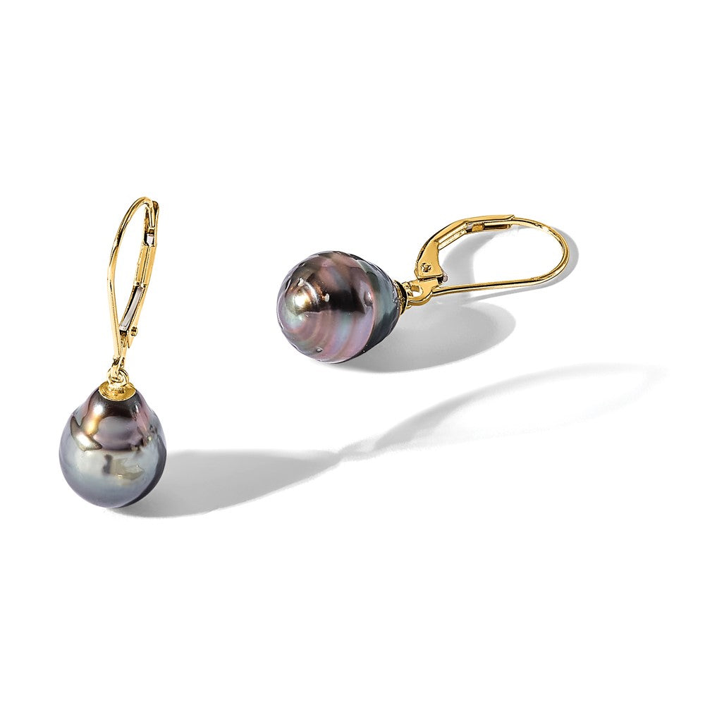 Gold Tahitian Pearl Leverback Earrings