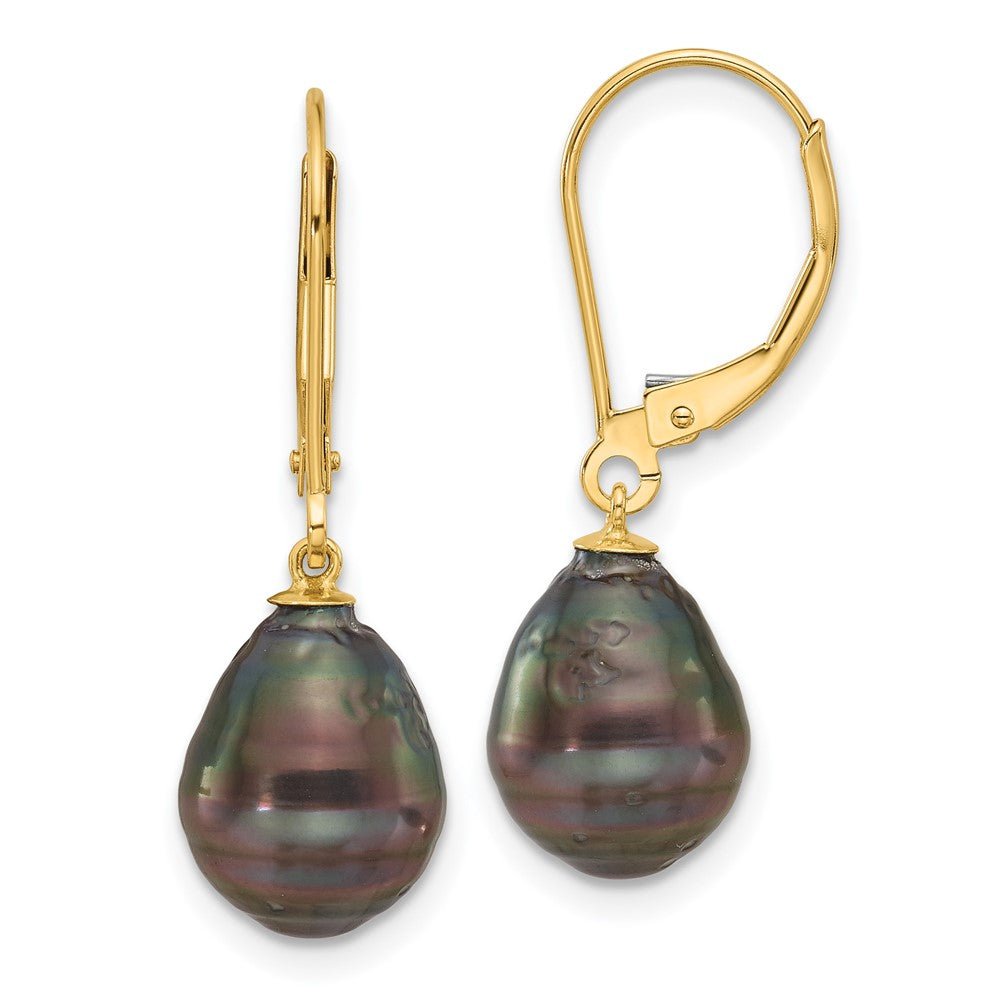 Gold Tahitian Pearl Leverback Earrings