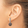 14k White Gold 9-10mm Black Round Tahitian Saltwater Cultured Pearl and .20c Carat Diamond Post Dangle Earrings