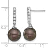 14k White Gold 9-10mm Black Round Tahitian Saltwater Cultured Pearl and .20c Carat Diamond Post Dangle Earrings