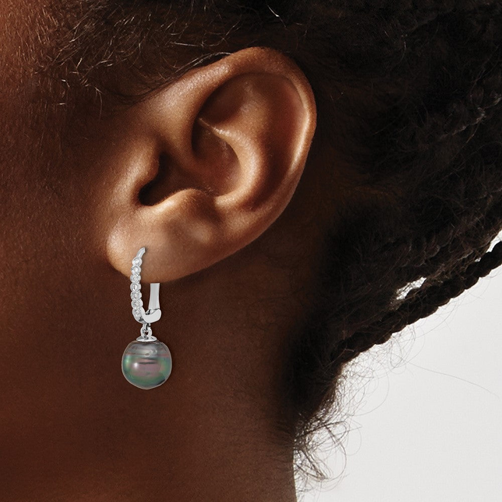 Gold Tahitian Saltwater Pearl with Diamond Earrings