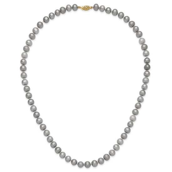 14K 7-8mm Grey Near Round Freshwater Cultured Pearl 20 inch Necklace