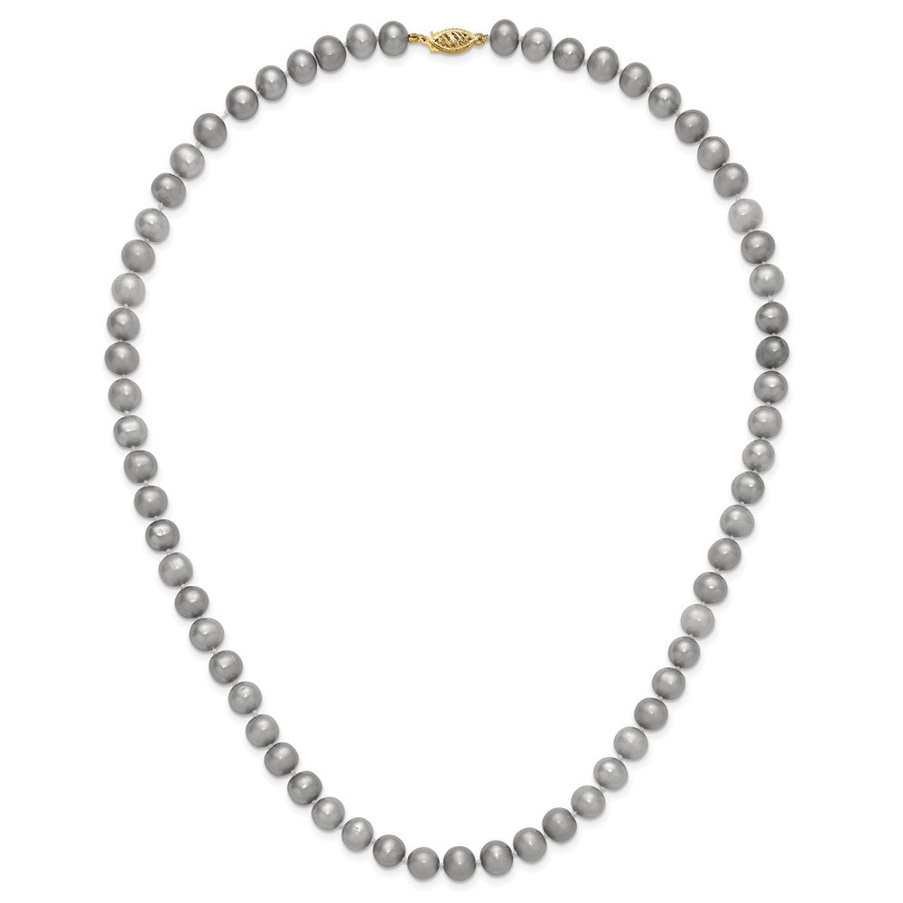 14K 7-8mm Grey Near Round Freshwater Cultured Pearl 20 inch Necklace