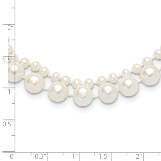 14k 3-4mm and 7-8mm White Near-Round Freshwater Cultured Pearl 2-Strand 18 inch Necklace