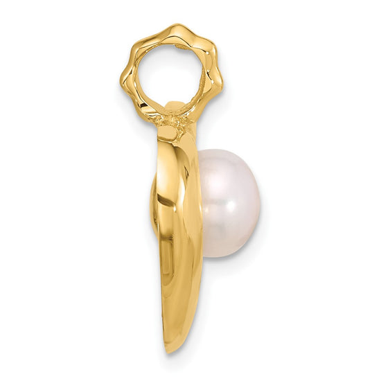14K 7-8mm Button White Freshwater Cultured Pearl Heart Pendant