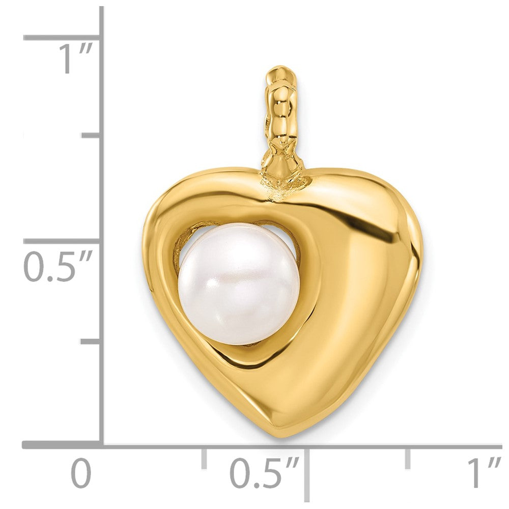 14K 7-8mm Button White Freshwater Cultured Pearl Heart Pendant