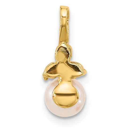 14K 6-7mm Round White FWC Pearl and .03ct. Diamond Pendant