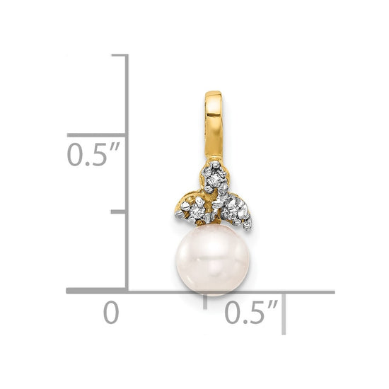 14K 6-7mm Round White FWC Pearl and .03ct. Diamond Pendant