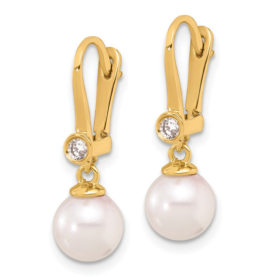 Gold Pearl and Diamond Dangle Earrings
