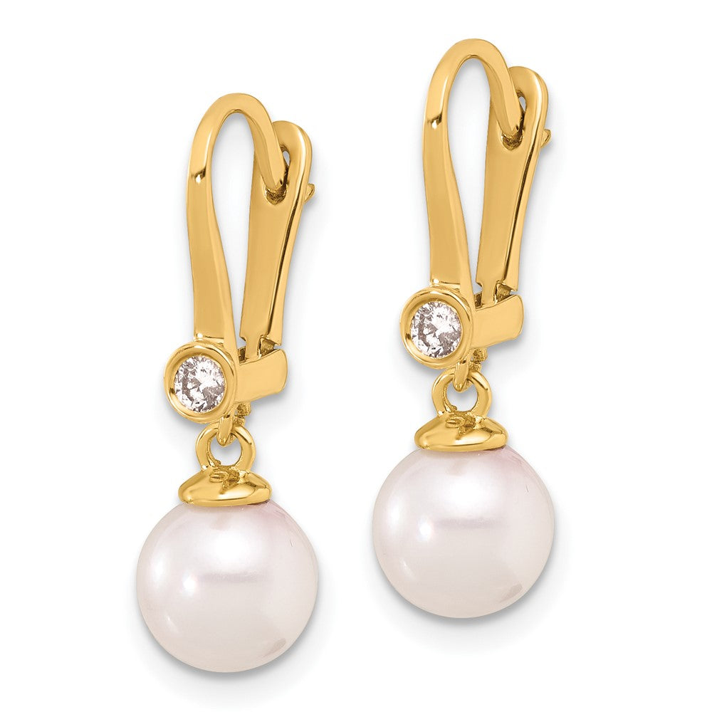 Gold Pearl and Diamond Dangle Earrings