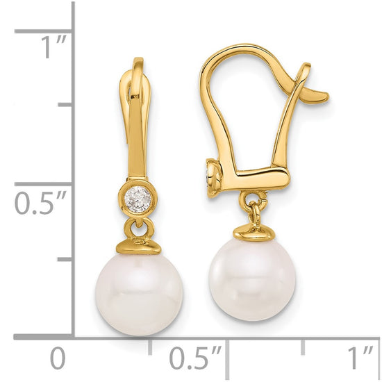 Gold Pearl and Diamond Dangle Earrings