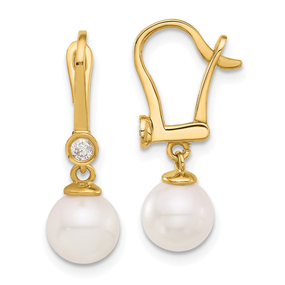 Gold Pearl and Diamond Dangle Earrings