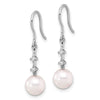 14k White Gold 7-8mm White Round Akoya Saltwater Cultured Pearl and .04 Carat Diamond Shepherd Hook Dangle Earrings