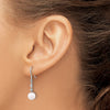 14k White Gold 7-8mm White Round Akoya Saltwater Cultured Pearl and .04 Carat Diamond Shepherd Hook Dangle Earrings
