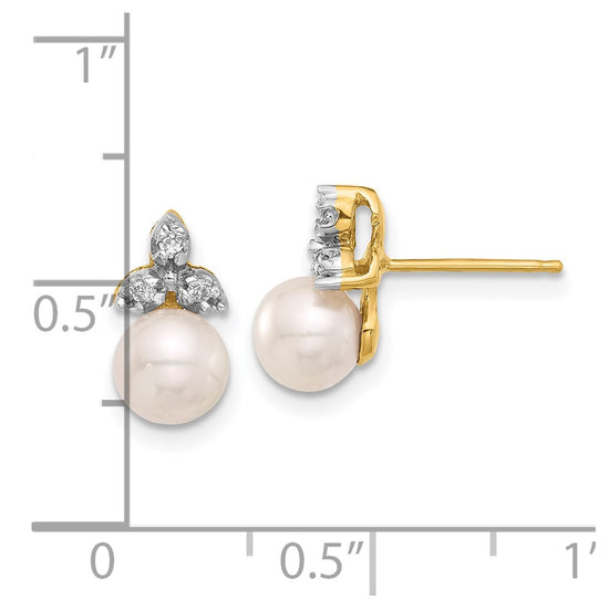 Gold FWC Pearl and Diamond Post Earrings