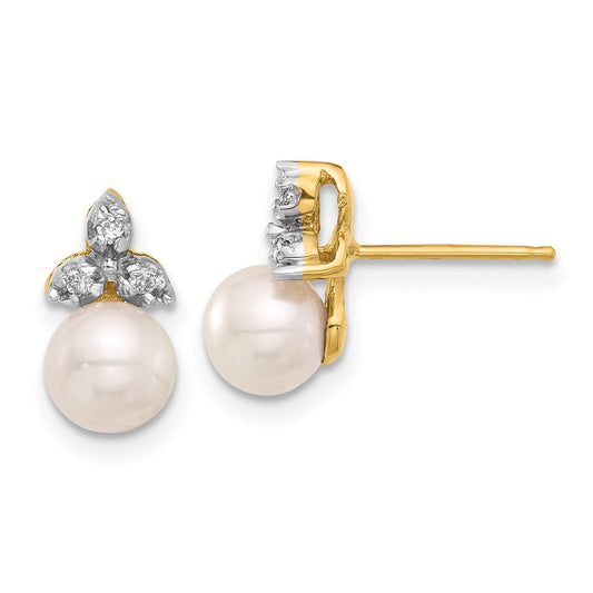 Gold FWC Pearl and Diamond Post Earrings