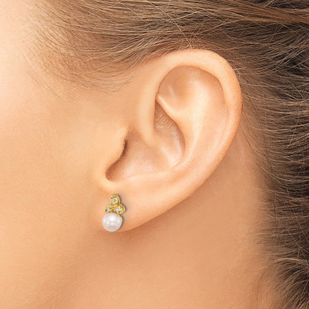 Gold FWC Pearl and Diamond Post Earrings