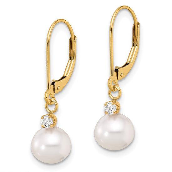 7-8mm FWC Pearl & Diamond Leverback Dangle Earrings