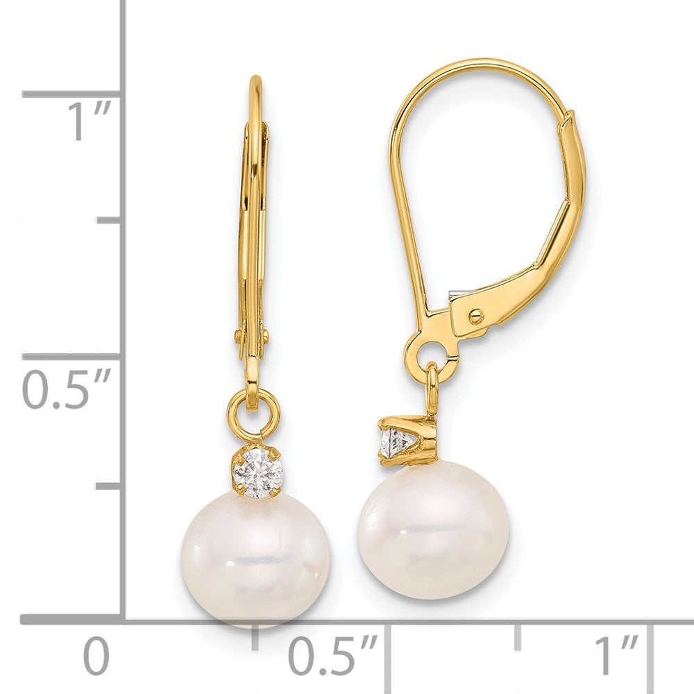 7-8mm FWC Pearl & Diamond Leverback Dangle Earrings