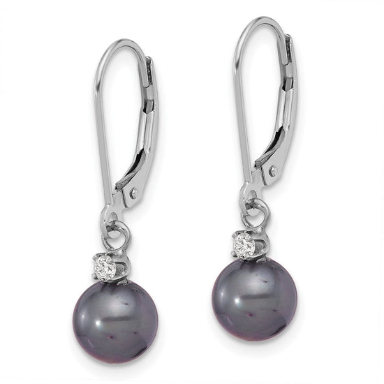 7-8mm FWC Pearl & Diamond Leverback Dangle Earrings