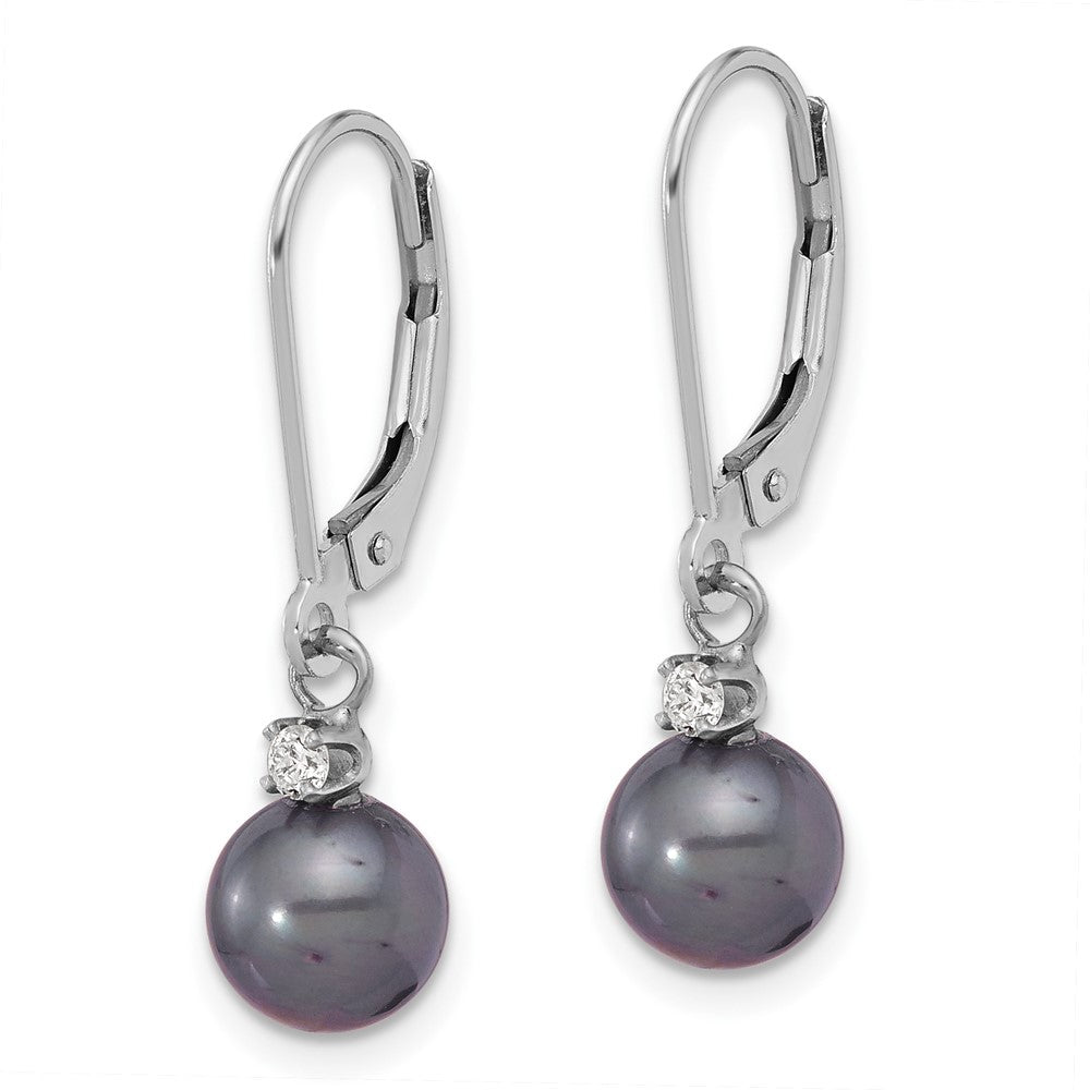 7-8mm FWC Pearl & Diamond Leverback Dangle Earrings