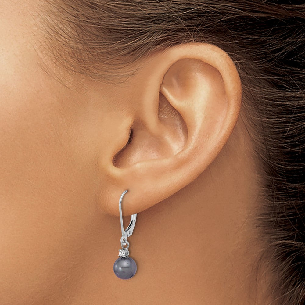 7-8mm FWC Pearl & Diamond Leverback Dangle Earrings
