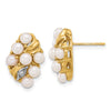 14k 3-4mm White Button Freshwater Cultured Pearl and .02 Carat Diamond Post Earrings