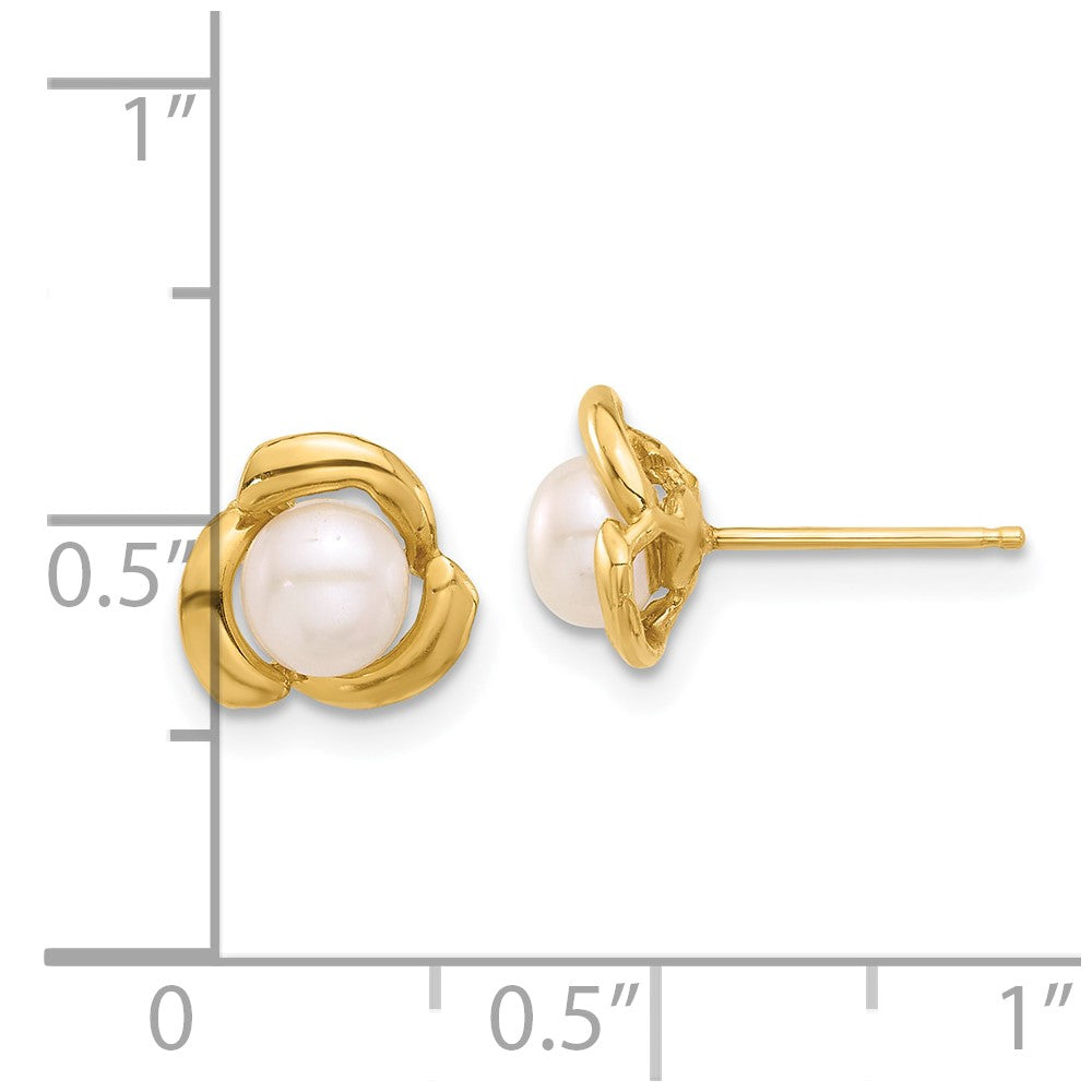 14K 4-5mm Round White FWC Pearl Flower Post Earrings