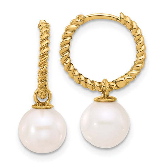 14k 7-8mm Black and White Freshwater Cultured Pearl Removable Dangle Hoop Earrings