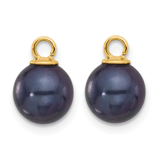 14k 7-8mm Black and White Freshwater Cultured Pearl Removable Dangle Hoop Earrings