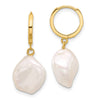 14K 11-12mm White Keshi Freshwater Cultured Pearl Dangle Hinged Hoop Earrings